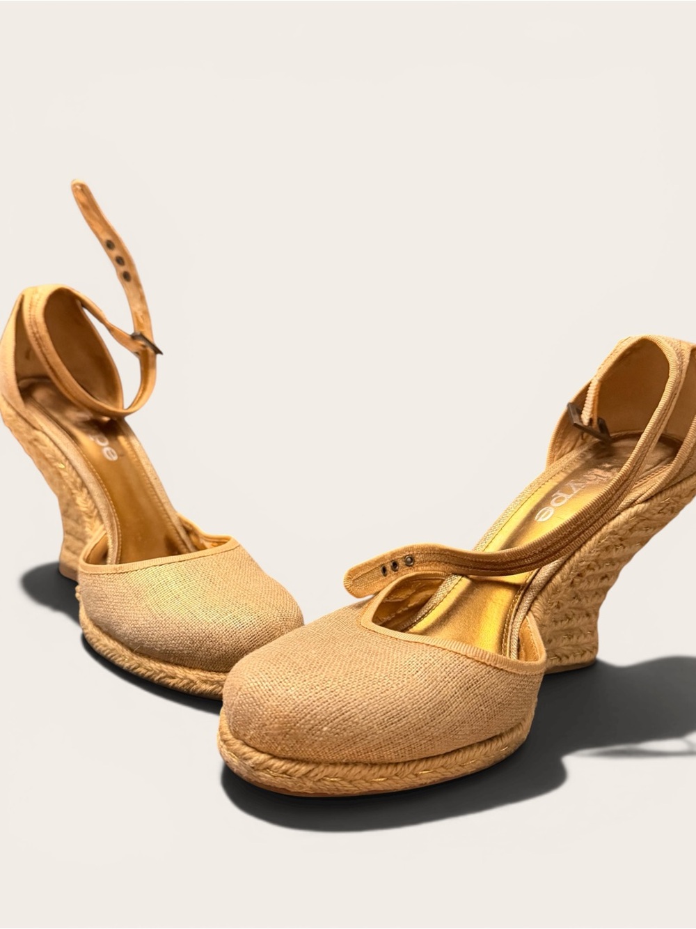 Hype Beige/Tan Espadrille Wedge Sandals with Ankle Strap